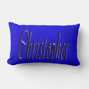 Christopher, Name, Logo, On Blue Mosaic, Lumbar Pillow
