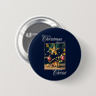 Chritmas Begins WIth Christ Nativity 2 Inch Round Button
