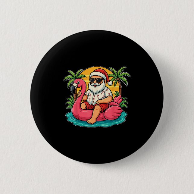 Chritmas In July Shirt Santa Flamingo Float Men Wo 2 Inch Round Button (Front)