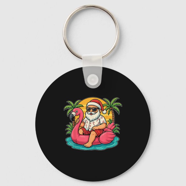 Chritmas In July Shirt Santa Flamingo Float Men Wo Keychain (Front)