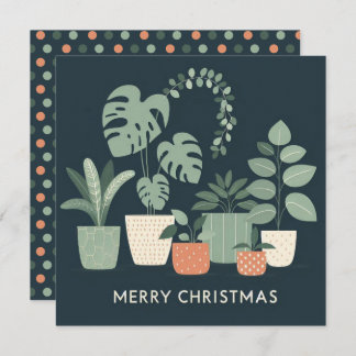 Chritmas Orange Green Potted Plants Holiday Card