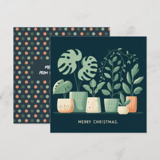 Chritmas Orange Green Potted Plants Holiday Card