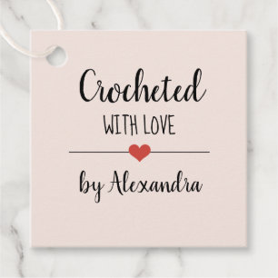 Chrochetd with love blush pink script name favour tags