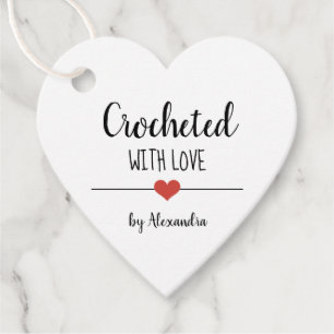 Chrochetd with love kraft script favour tags