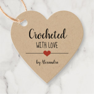 Chrochetd with love kraft script favour tags