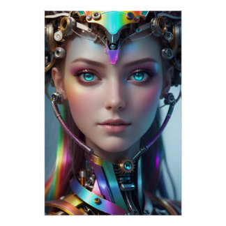 Chromatic Android Portrait — A Radiant Sci-Fi Worl Poster
