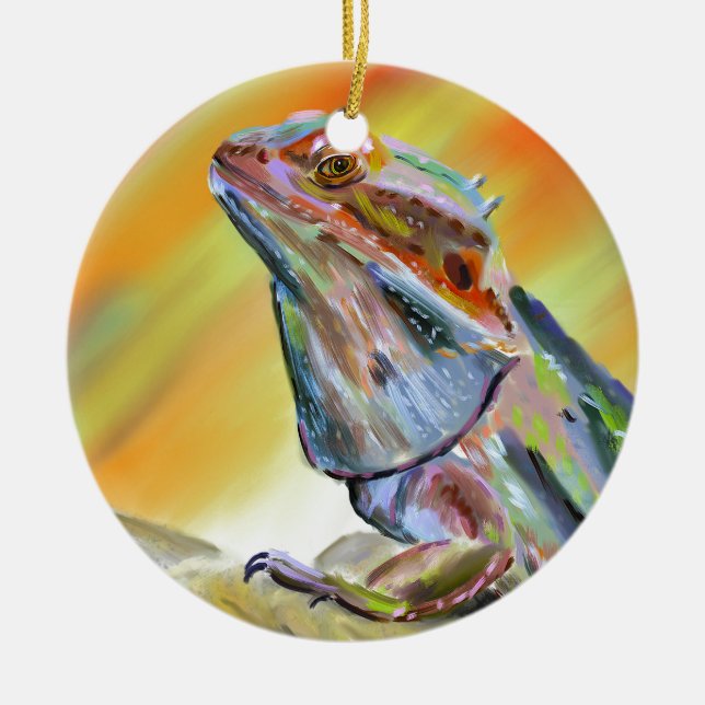 Chromatic Bearded Dragon Digital Paint Ceramic Ornament (Front)
