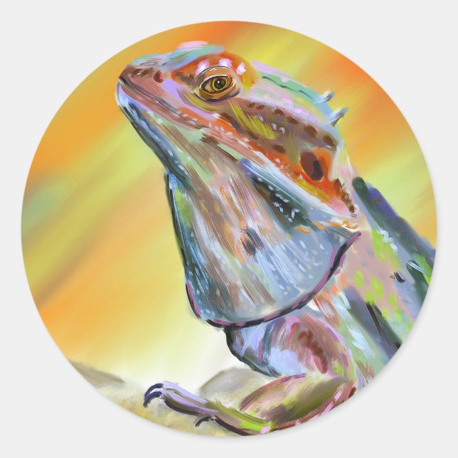 Chromatic Bearded Dragon Digital Paint Classic Round Sticker (Front)