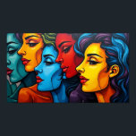 Chromatic Beauties-Vibrant Pop Art Women Portraits Poster<br><div class="desc">Mesmerizing contemporary pop art masterpiece featuring four stunning women's portraits rendered in bold, chromatic colours that capture the essence of modern femininity. This original abstract artwork showcases a captivating blend of warm and cool tones - from deep turquoise and ocean blues to vibrant oranges, golden yellows, and rich reds. Each...</div>