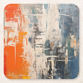 Chromatic Crossroads Abstract Digital Painting Square Paper Coaster