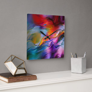 "Chromatic Currents" Contemporary Abstract  Square Wall Clock