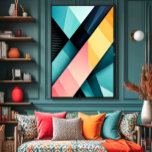 Chromatic Dynamics Canvas Print<br><div class="desc">An explosion of colors and shapes in this modern geometric art. Vibrant tones of turquoise,  pink,  and yellow cross in bold diagonals,  creating depth and energy. Ideal for creative environments seeking modernity and visual impact with clean and sophisticated design.</div>