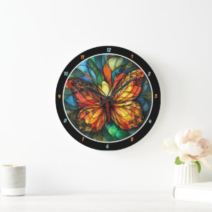 Chromatic Flight" - Stained Glass Butterfly Large Clock
