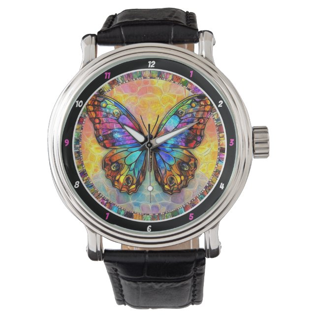 Chromatic Flutter" - Mosaic Butterfly Watch (Front)