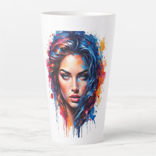 Chromatic Muse – Neon Splash Portrait Latte Mug