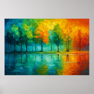 Chromatic Reflections - Rainbow Forest Over Water Poster