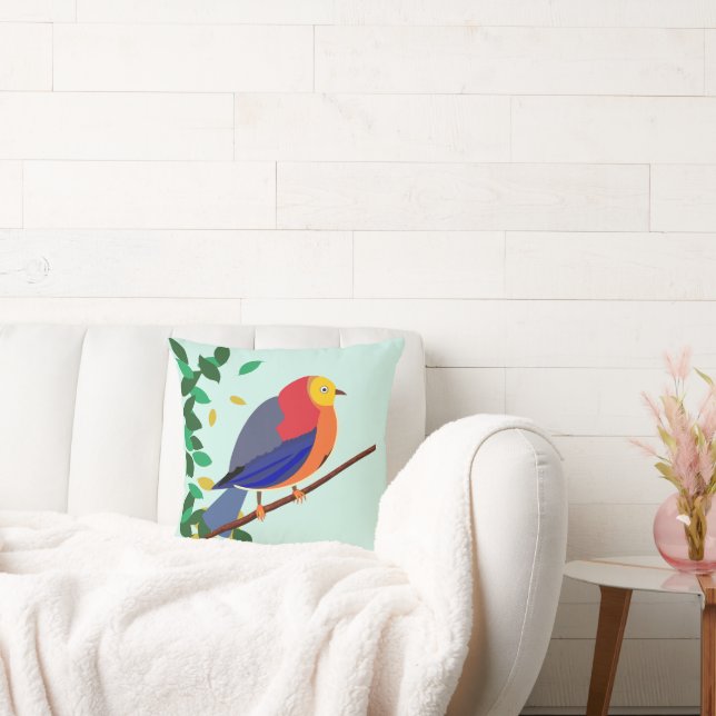 Chromatic Serenade: Bird on branch Throw Pillow (Couch)