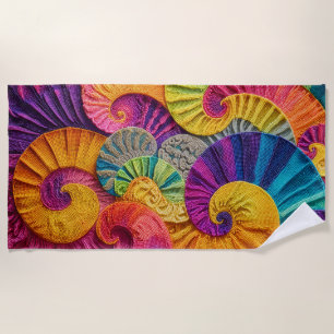 Chromatic Shells: Vibrant Spiral Mosaic Beach Towel