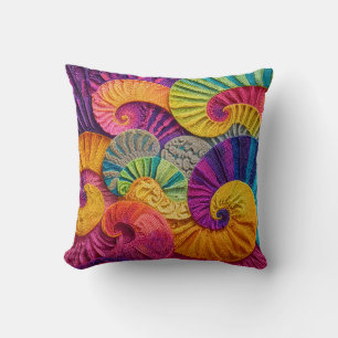 Chromatic Shells: Vibrant Spiral Mosaic Throw Pillow