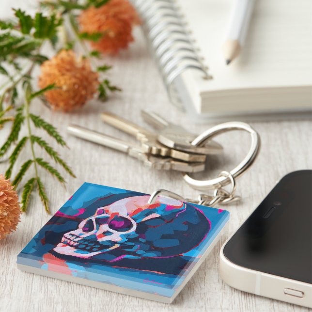 Chromatic Skull Painting Keychain (Front Right)