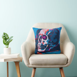 Chromatic Skull Painting Throw Pillow