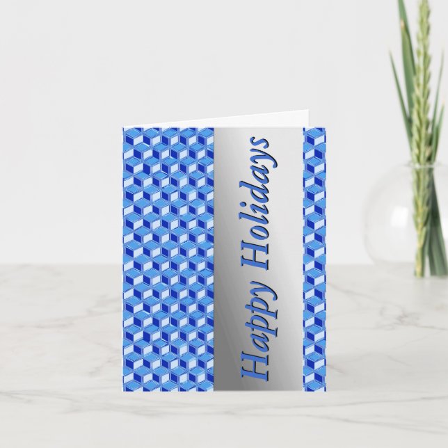 Chrome 3-d boxes - cobalt blue holiday card (Front)