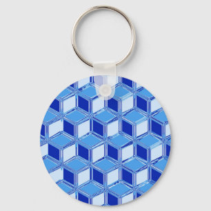 Chrome 3-d boxes - cobalt blue keychain