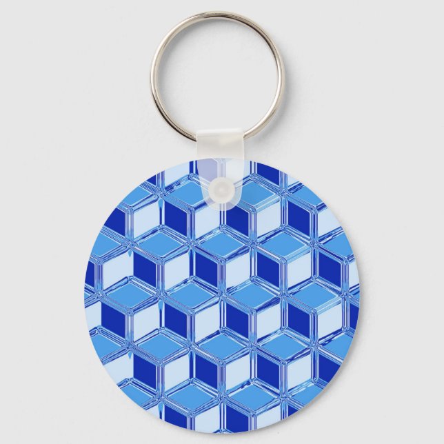 Chrome 3-d boxes - cobalt blue keychain (Front)