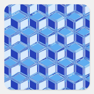 Chrome 3-d boxes - cobalt blue square sticker