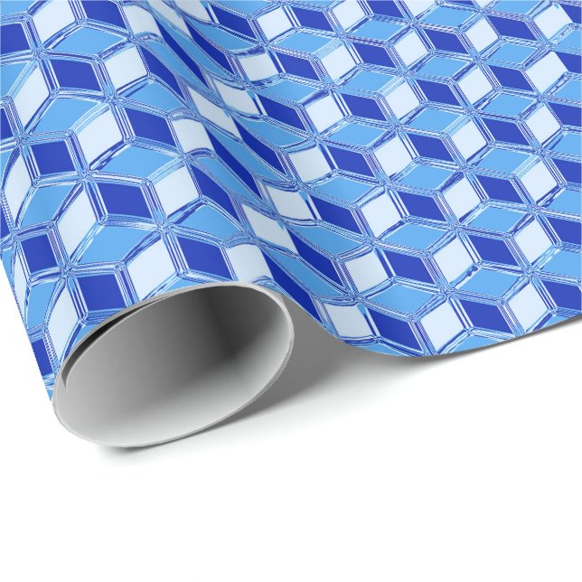Chrome 3-d boxes - cobalt blue wrapping paper (Roll Corner)