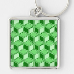 Chrome 3-d boxes - emerald green keychain