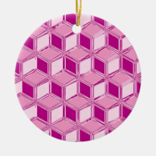 Chrome 3-d boxes - fuchsia pink ceramic ornament