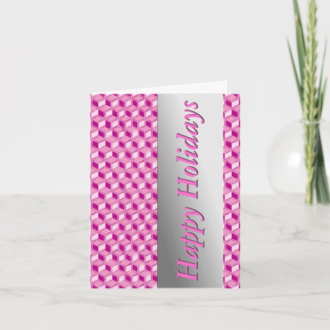 Chrome 3-d boxes - fuchsia pink holiday card (Front)