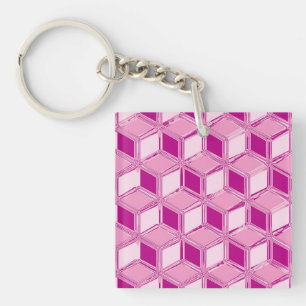 Chrome 3-d boxes - fuchsia pink keychain