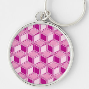 Chrome 3-d boxes - fuchsia pink keychain