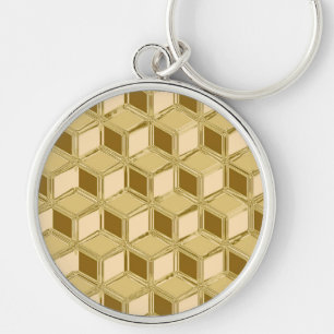 Chrome 3-d boxes - gold coloured keychain