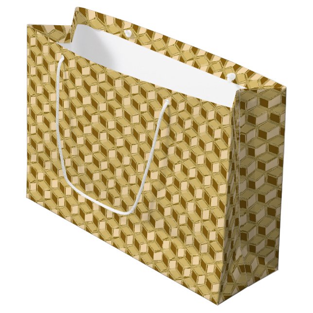 Chrome 3-d boxes - gold coloured large gift bag (Front Angled)