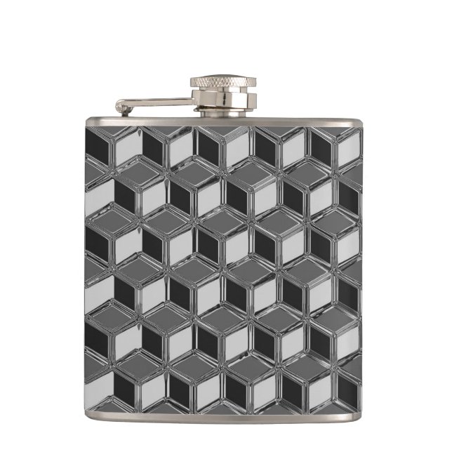 Chrome 3-d boxes - hematite grey hip flask (Front)