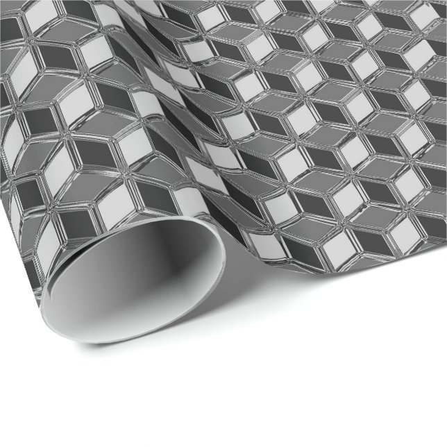 Chrome 3-d boxes - hematite grey wrapping paper (Roll Corner)