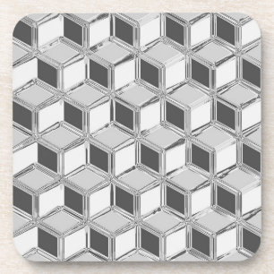Chrome 3-d boxes - silver grey coaster