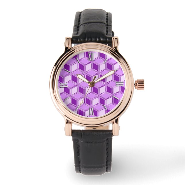 Chrome 3-d boxes - violet purple watch (Front)