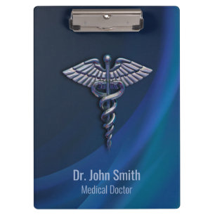 Chrome 3D Dark Holographic Medical Caduceus Clipboard