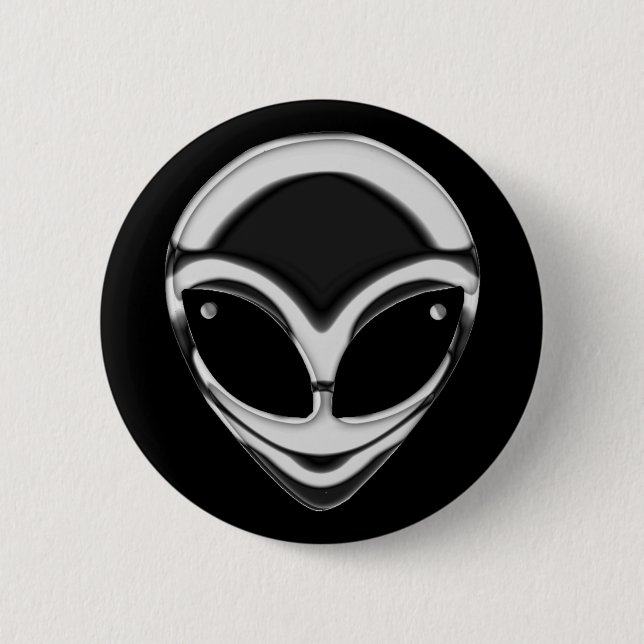 CHROME ALIEN HEAD 2 INCH ROUND BUTTON (Front)