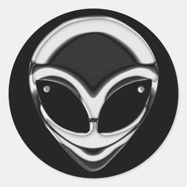 CHROME ALIEN HEAD CLASSIC ROUND STICKER (Front)