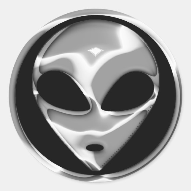 CHROME ALIEN HEAD CLASSIC ROUND STICKER (Front)