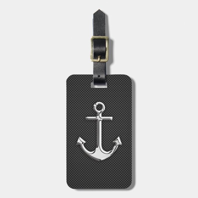 Chrome Anchor on Carbon Fibre Luggage Tag (Front Vertical)