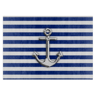 Chrome Anchor on Navy Stripes Cutting Board
