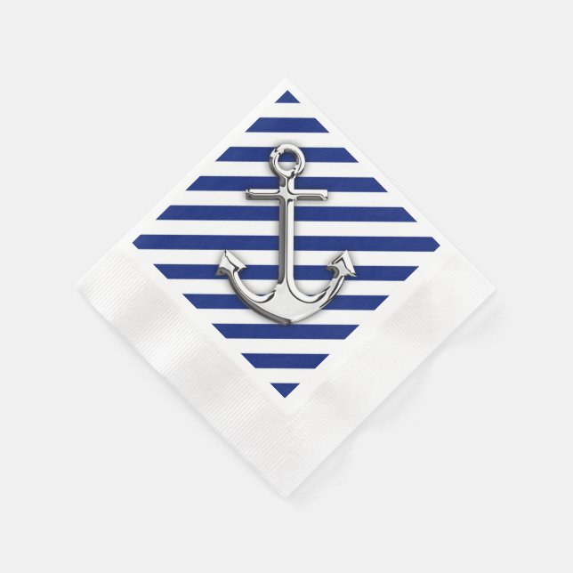 Chrome Anchor on Navy Stripes Napkin (Corner)