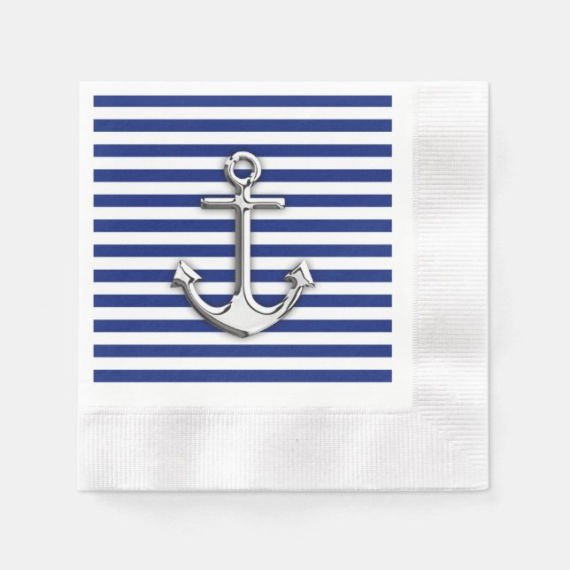 Chrome Anchor on Navy Stripes Napkin (Front)