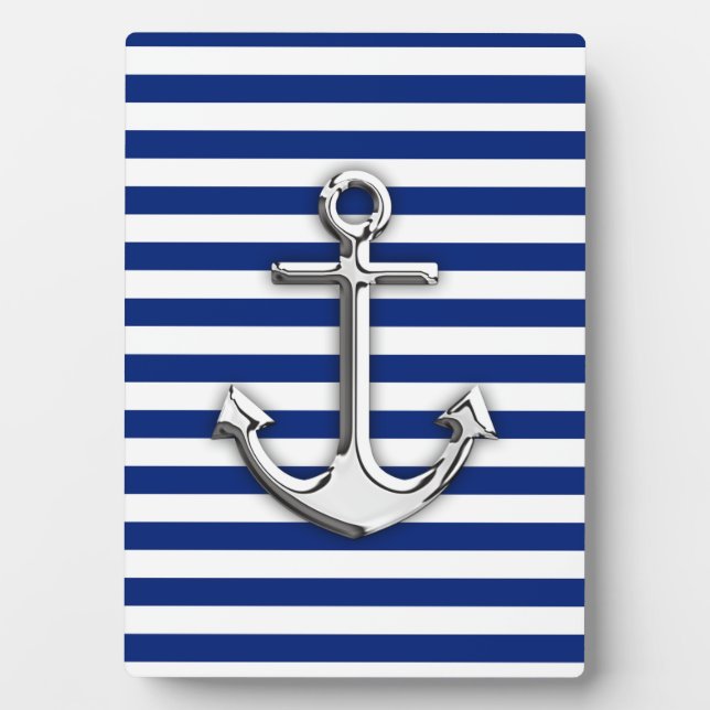 Chrome Anchor on Navy Stripes Plaque (Front)
